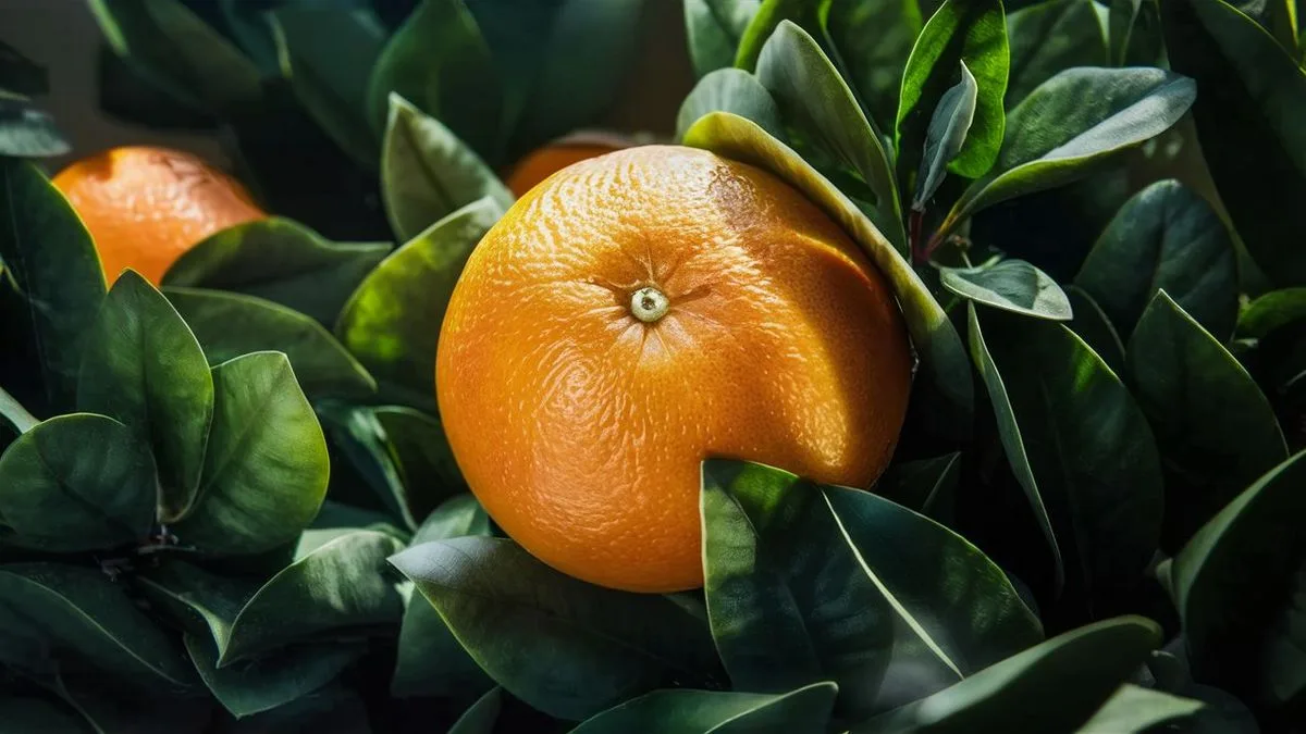 Pomarańczowy Owoc z Liśćmi