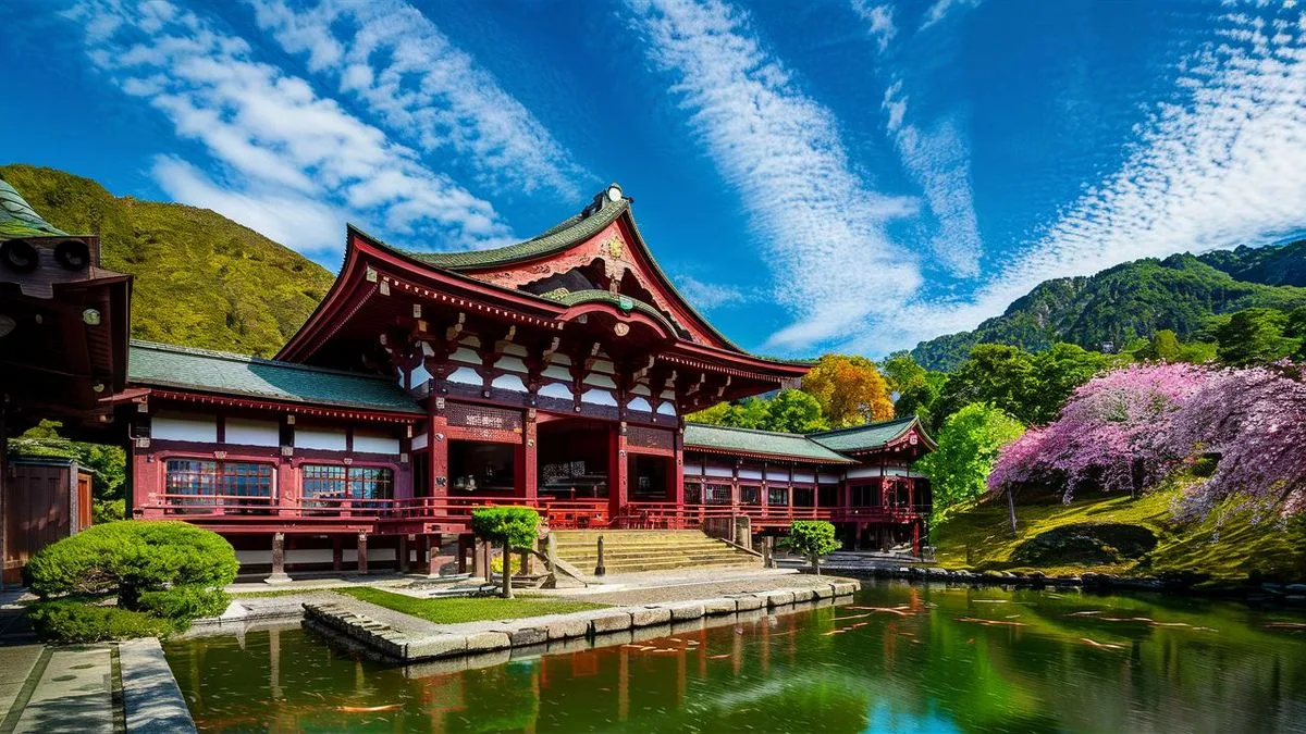 Świątynia w krajobrazie Japonii
